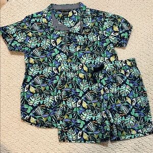 Eddie Bauer Green and Blue Leaf Print Kids Pajama Set